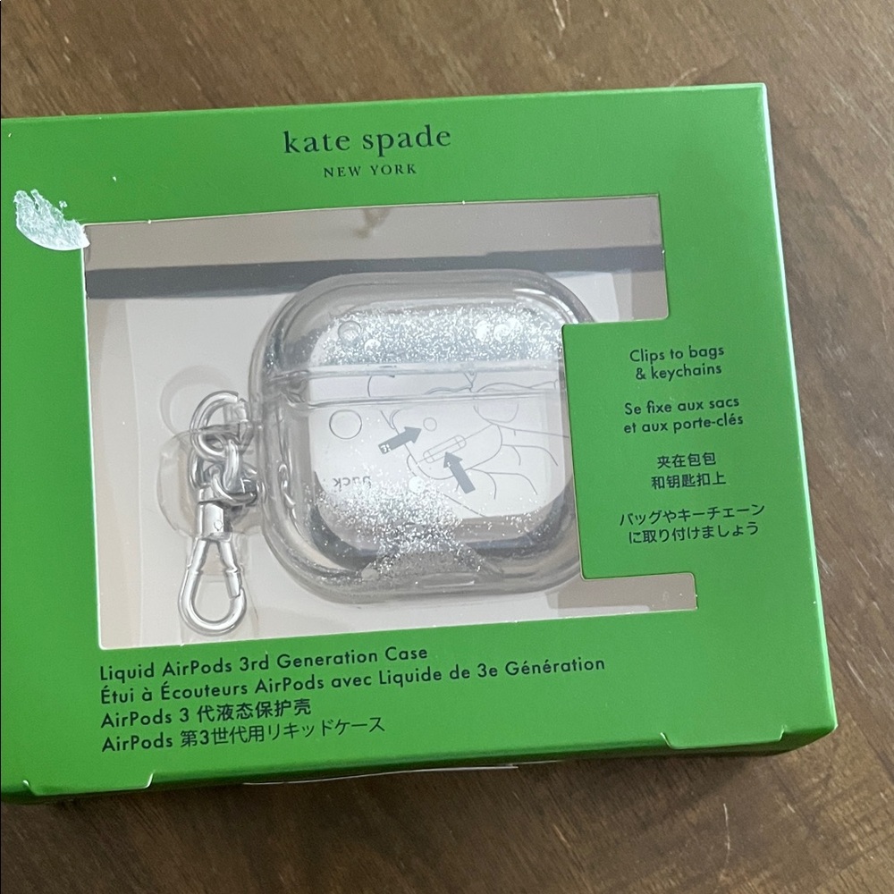 Kate Spade Transparent AirPods Case with Silver glitter new